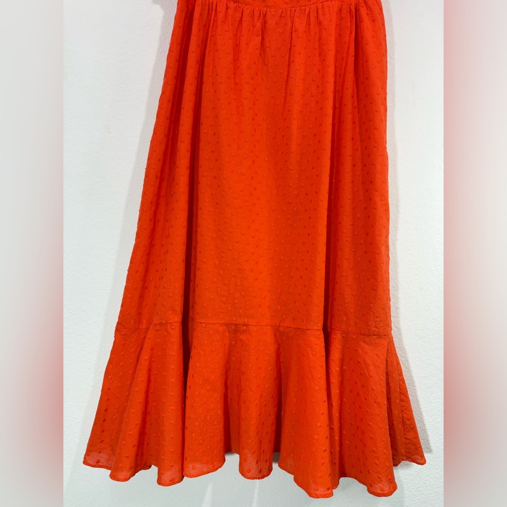 J. Crew Women’s Orange Eyelet Ruffle Midi Dress Size 8 Tall Sleeveless Summer - Picture 8 of 12